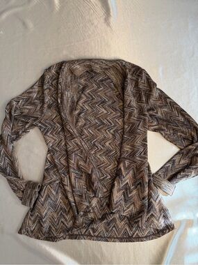 Apt. 9 Metallic Gold and Brown Chevron Open Front Cardigan Sweater Small Y2K